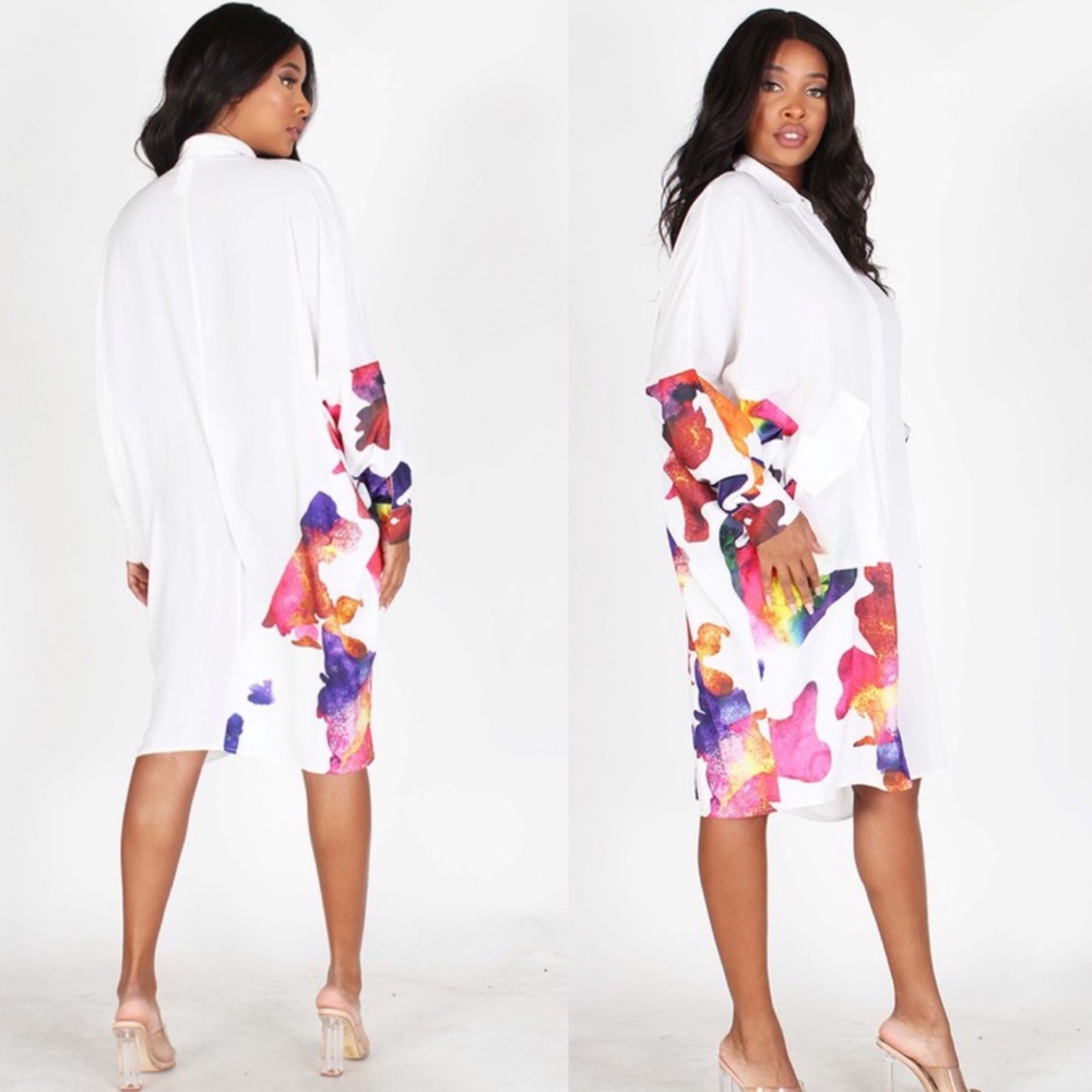 Long sleeves button down Over sized T Shirt Dress